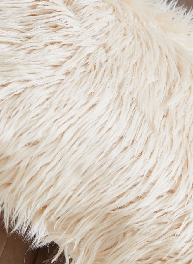 Home Box Faux Sheep Skin cushion Polyester Beige 45x45x10cm  - Image 4