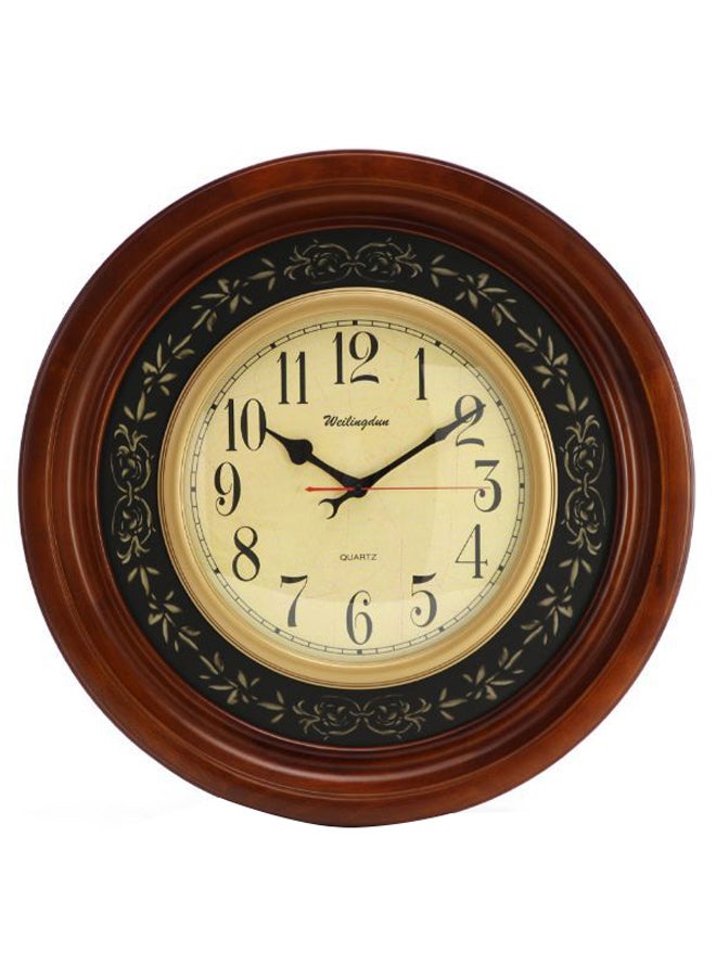 Weilingdun Classical Creative Zero Error Travel Time Mute Round Wooden Frame Wall Clock Brown 56.8x56.8x7.5cm - Image 1