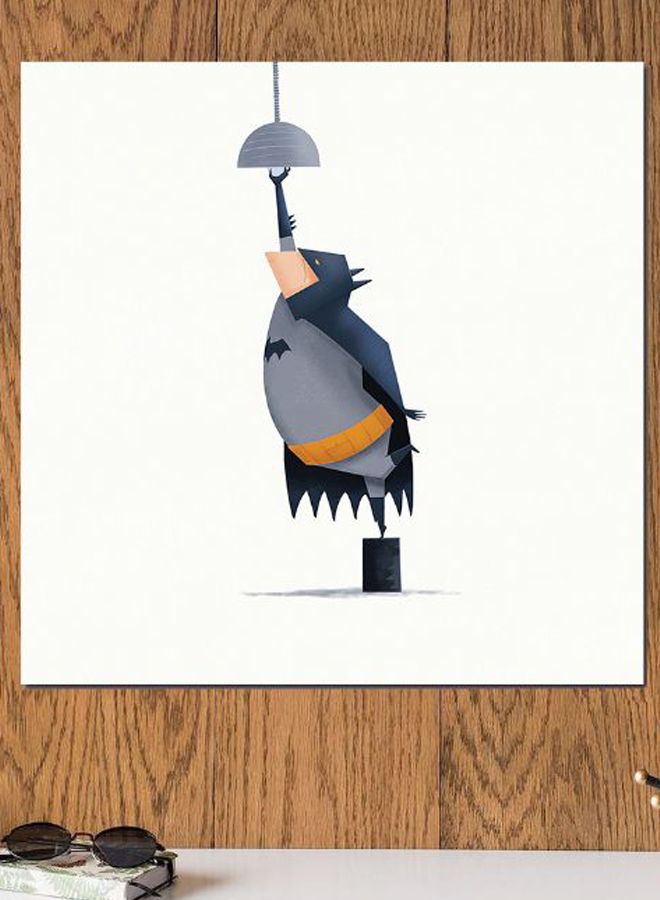 أتيك لوحة فنية من خشب MDF بطبعة باتمان أبيض/ رمادي/ بيج 30x30سم - Image 2