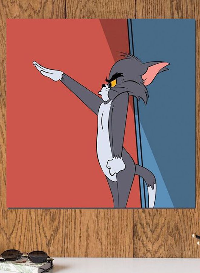 أتيك لوحة فنية من خشب MDF بطبعة توم وجيري أحمر/أزرق/رمادي 30x30سم - Image 2