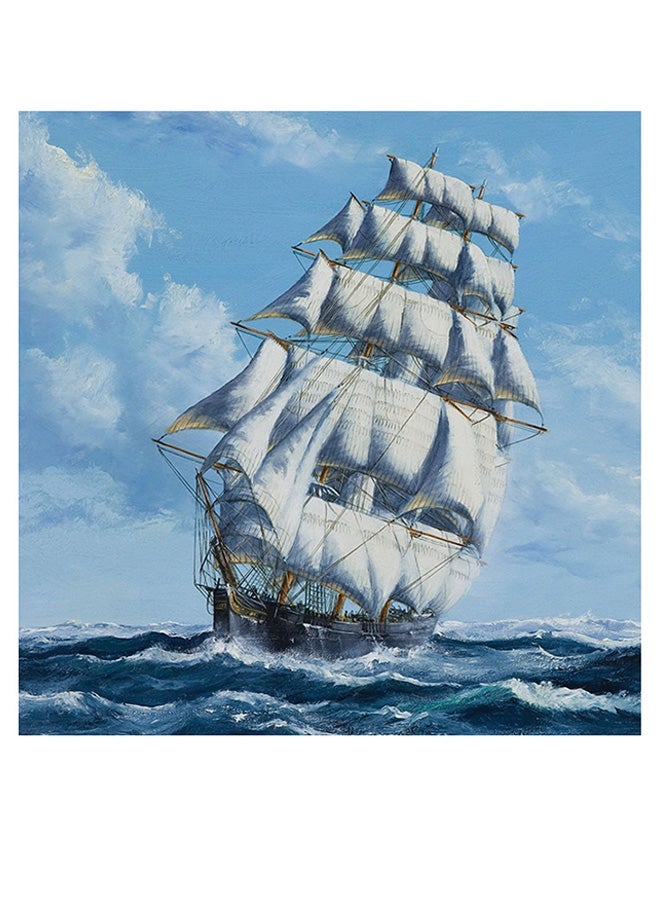 أتيك لوحة فنية من خشب MDF بطبعة سفينة أزرق/أبيض/أصفر 30x30سم  - Image 1