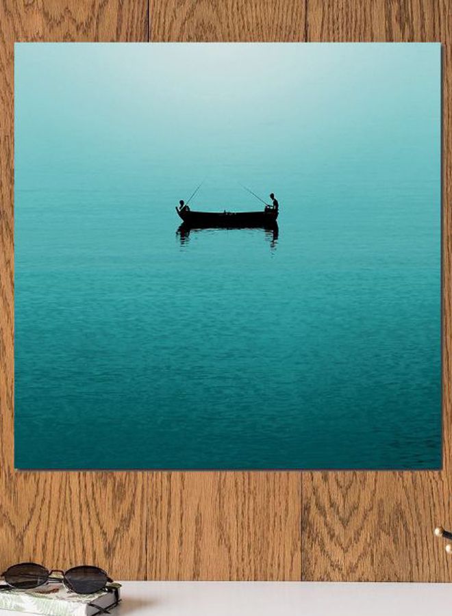 أتيك لوحة فنية من خشب MDF بطبعة قارب أزرق سماوي/أسود 30x30سم  - Image 2