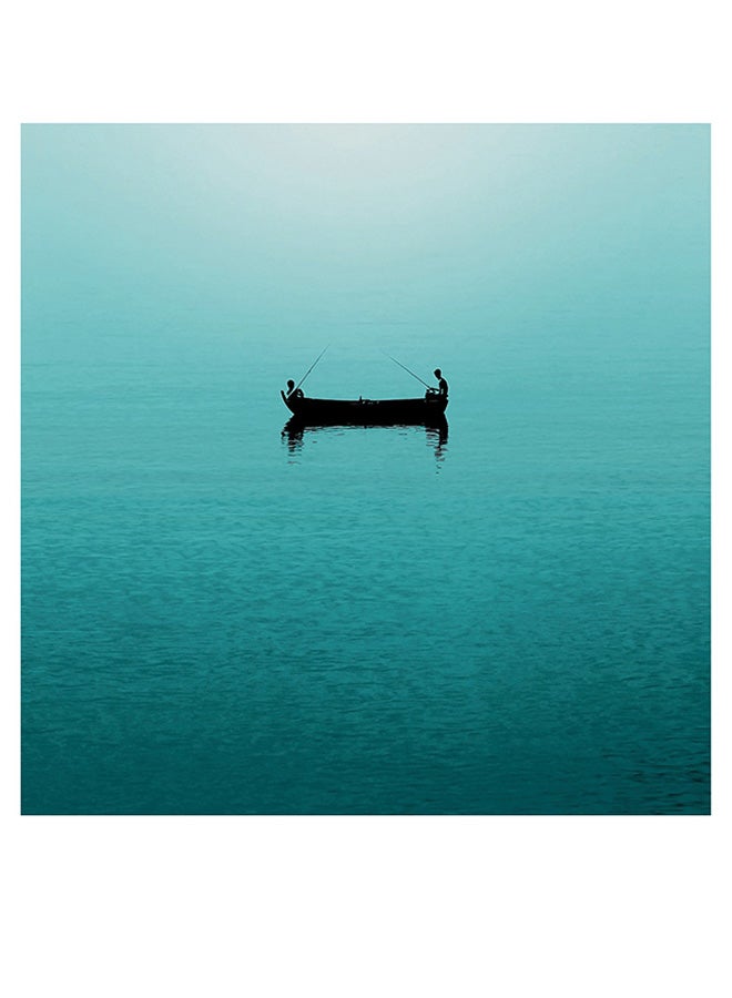 أتيك لوحة فنية من خشب MDF بطبعة قارب أزرق سماوي/أسود 30x30سم  - Image 1