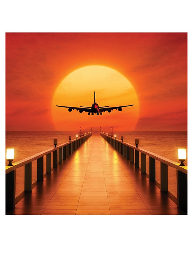 Atiq Airplane And Sunset Themed Printed MDF Wall Art Orange/Black/Yellow 30x30cm  - Image 1
