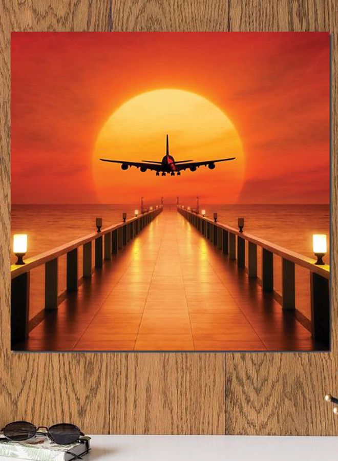 Atiq Airplane And Sunset Themed Printed MDF Wall Art Orange/Black/Yellow 30x30cm  - Image 2