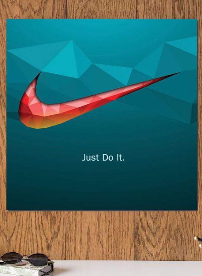 أتيك لوحة فنية من خشب MDF بطبعة شعار نايكي وعبارة "Just Do It" سيان/ أحمر/ أبيض 30x30سم  - Image 2