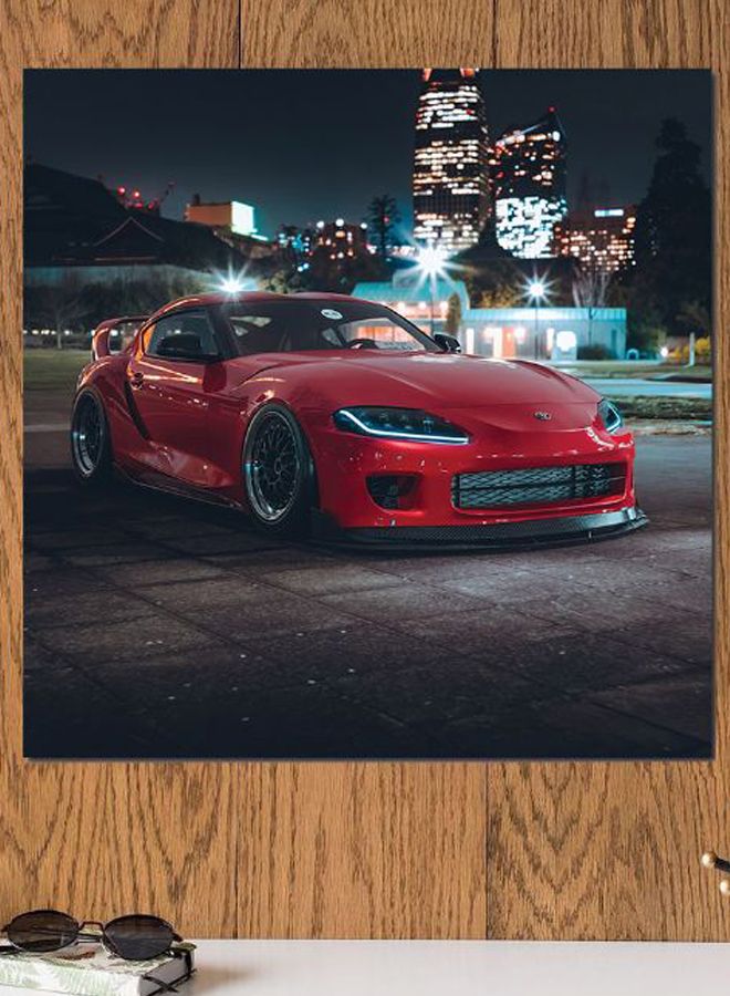 أتيك لوحة فنية من خشب MDF بطبعة تويوتا سوبرا أحمر/ أسود/ أزرق 30x30سم - Image 2