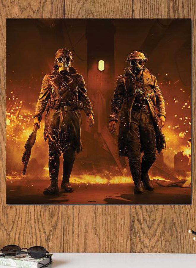 أتيك لوحة فنية من خشب MDF بطبعة صورة ساحة المعركة أصفر/أسود 30x30سم - Image 2