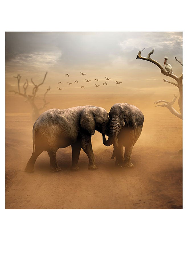 Atiq Elephant Themed Printed MDF Wall Art Beige/Gray/Black 30x30cm  - Image 1