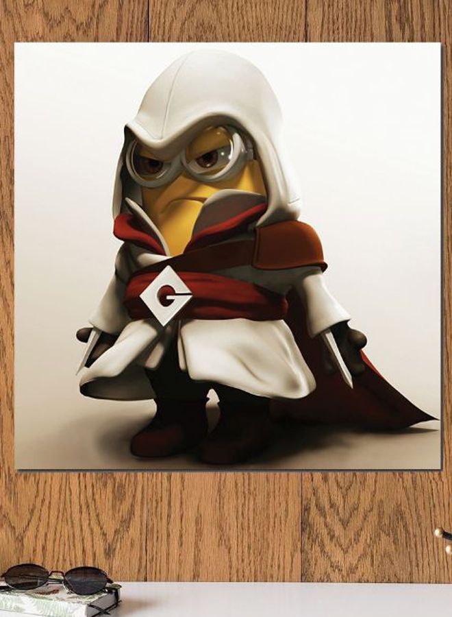 أتيك لوحة فنية من خشب MDF بتصميم شخصية الافلام الكرتونية مينيون بنمط اللعبة  Assassin's Creed أبيض/ أصفر/ أحمر 30x30سم - Image 2