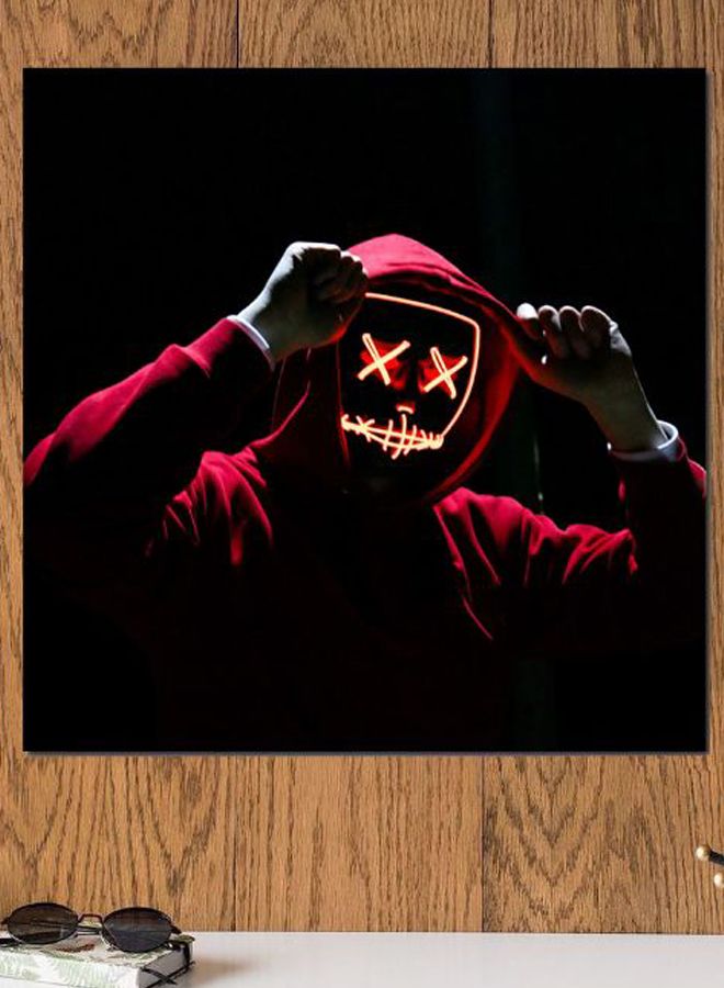 Atiq Mask Neon Themed Printed MDF Wall Art Black/Red/Yellow 30x30cm - Image 2