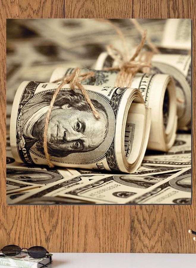 Atiq Dollars Themed Printed MDF Wall Art Beige/Gray/Black 30x30cm - Image 2