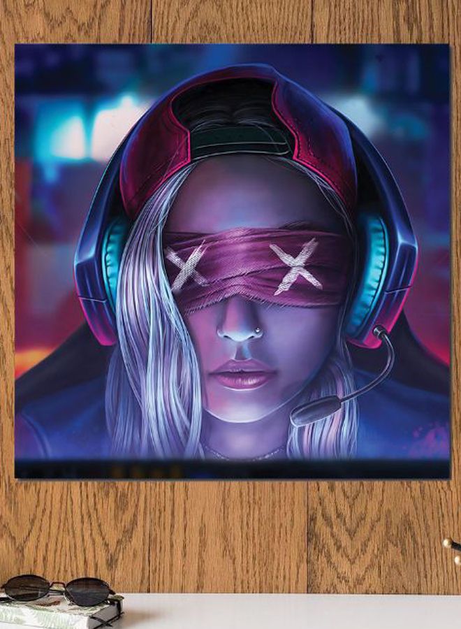 Gamer Themed Printed MDF Wall Art Purple/Blue/Pink 30x30cm