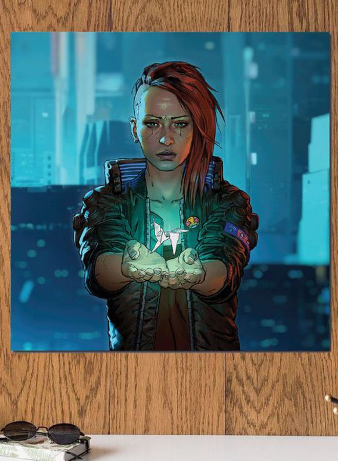 Atiq - Cyberpunk Game Themed Wall Decor Blue/Beige/Brown 30x30cm - Image 1