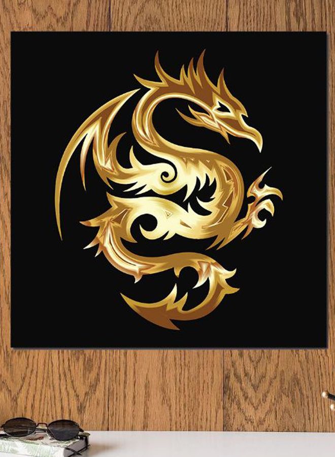 Atiq Dragon Themed Wall Decor Black/Gold/Beige 30x30cm - Image 2