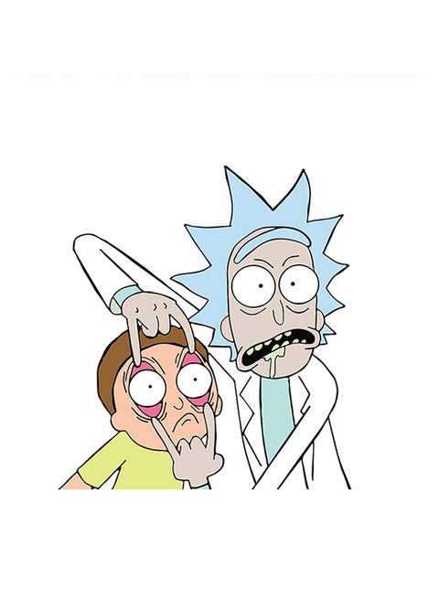 Rick And Morty Themed Wall Art White/Blue/Yellow 30x30cm