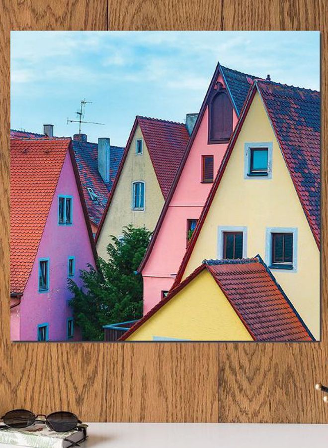 أتيك لوحة فنية لديكور الحائط تمثل مدينة روثنبرغ في ألمانيا وردي/أرجواني/بيج 30x30سم - Image 2