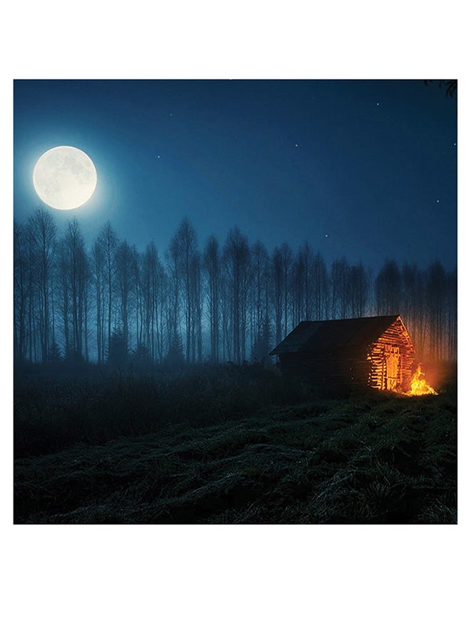 Atiq Hut - Full Moon Themed Wall Art Black/White/Blue 30x30cm  - Image 1