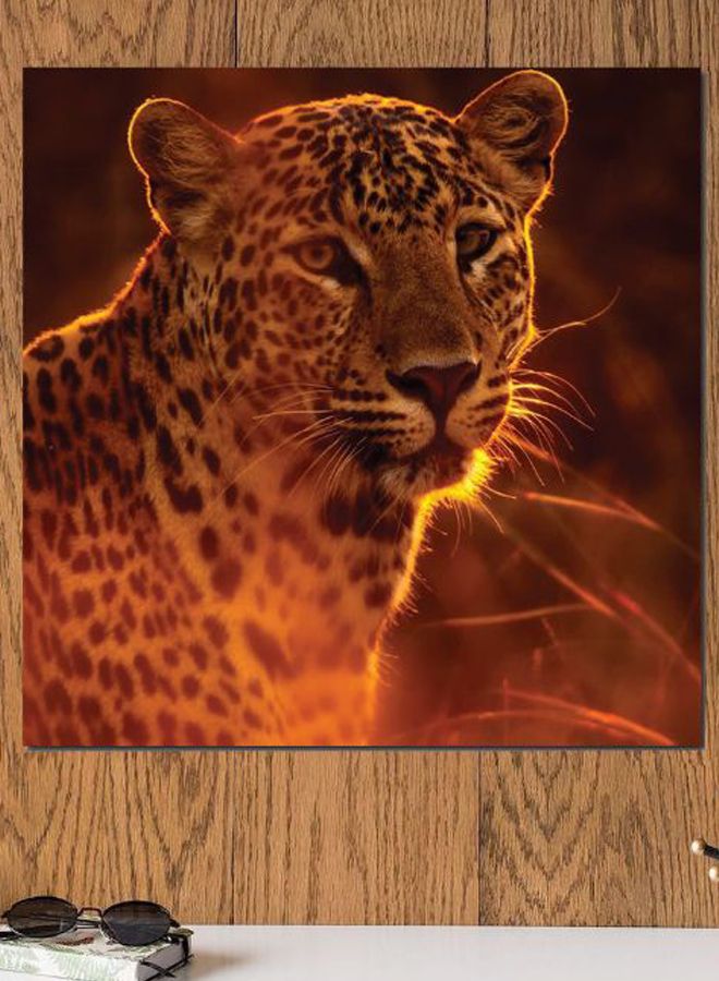 Atiq Leopard Themed Wall Art Orange/Black/Yellow 30x30cm  - Image 2