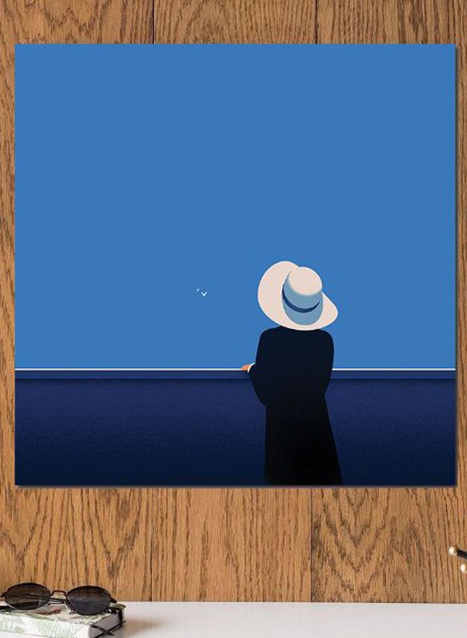 أتيك لوحة فنية لديكور الحائط تمثل امرأة أزرق/أسود/أبيض 30x30سم  - Image 2