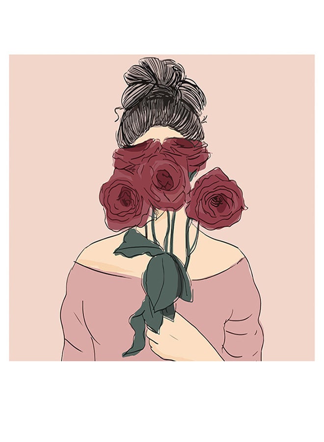 أتيك لوحة فنية مطبوعة على خشب MDF الوردي / البيج / الأحمر 30x30سم - Image 1