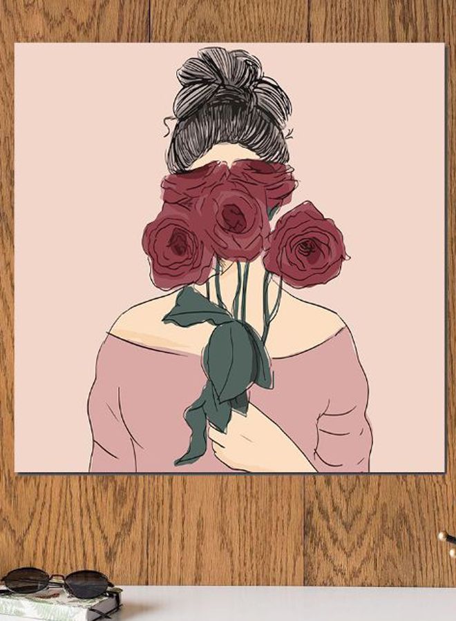 أتيك لوحة فنية مطبوعة على خشب MDF الوردي / البيج / الأحمر 30x30سم - Image 2