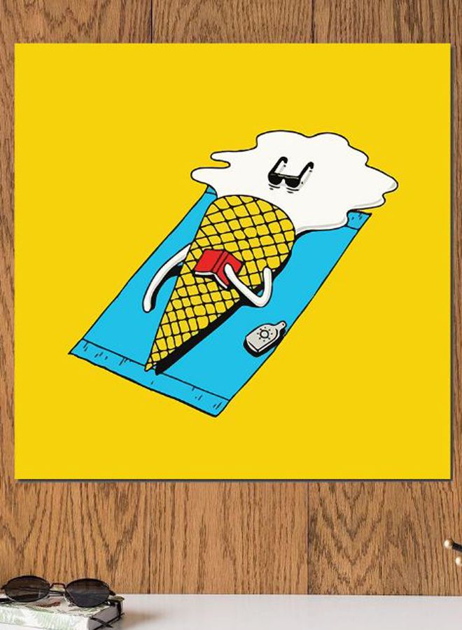 Atiq Ice Cream Themed Printed MDF Wall Art Yellow/Blue/White 30x30cm - Image 2