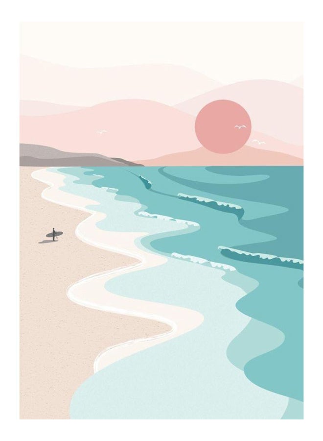 Zoot Sunset Surf Sea Beach Framed Painting Green/Brown/Pink 50x70cm