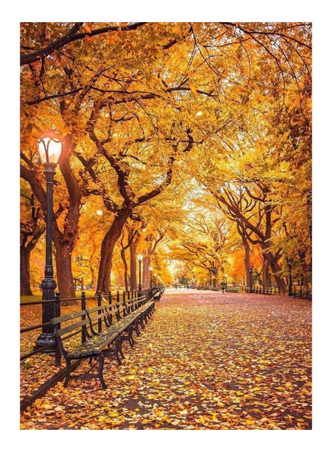 زوت لوحة فنية تمثل منظر طبيعياً لأوراق متساقطة في فصل الخريف مزودة بإطار أصفر 50x70سم