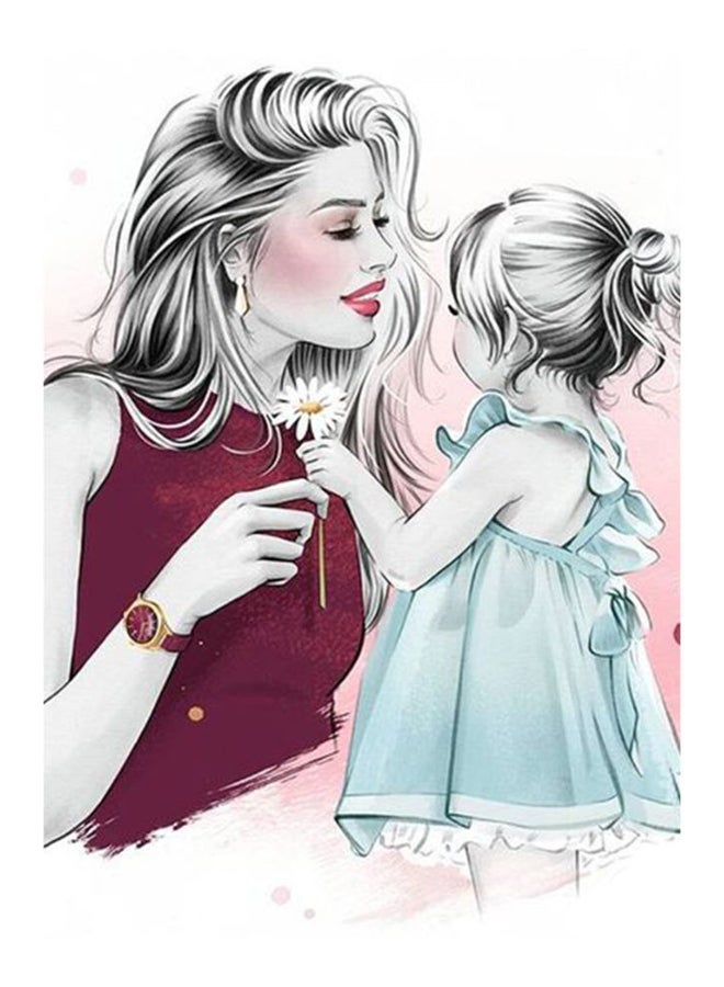 زوت لوحة فنية بإطار بتصميم أم وابنتها كستنائي/أزرق/وردي 50x70سم