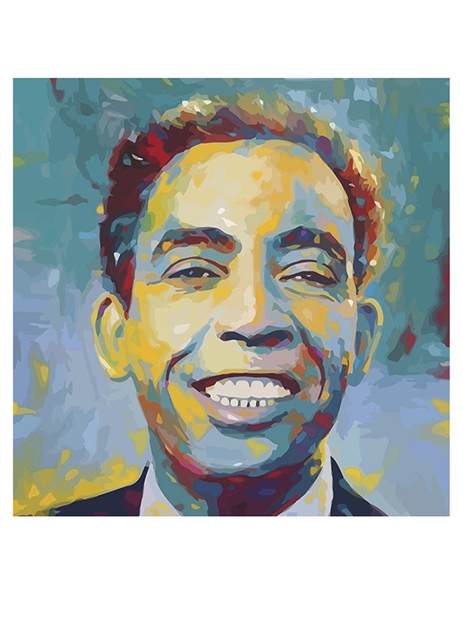 Atiq Arab Artist Ismail Yassin Printed Wall Art Blue/Yellow/Black 30x30cm - Image 1