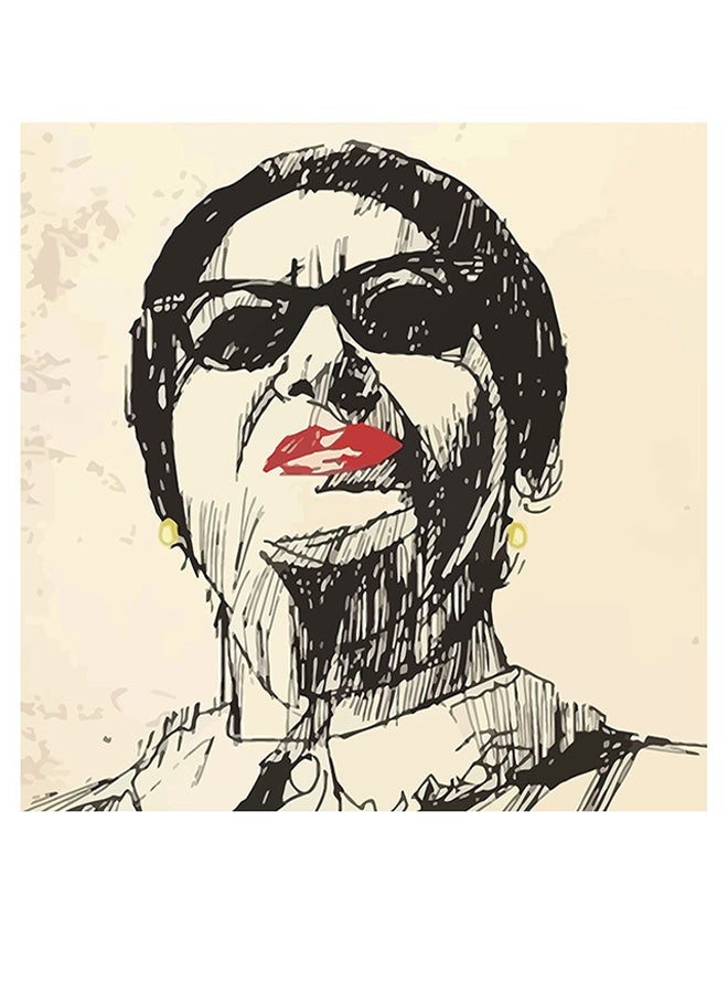 Atiq Arab Artist Um Kolthoum Themed Decorative Wall Art Beige/Black/Red 30x30cm  - Image 1