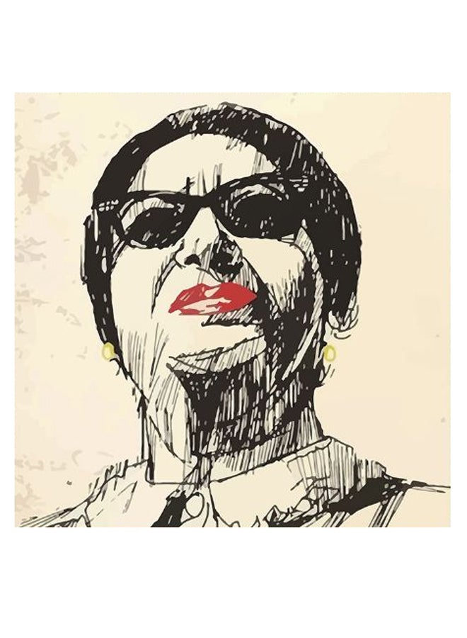Atiq Arab Artist Um Kolthoum Themed Decorative Wall Art Beige/Black/Red 30x30cm  - Image 2