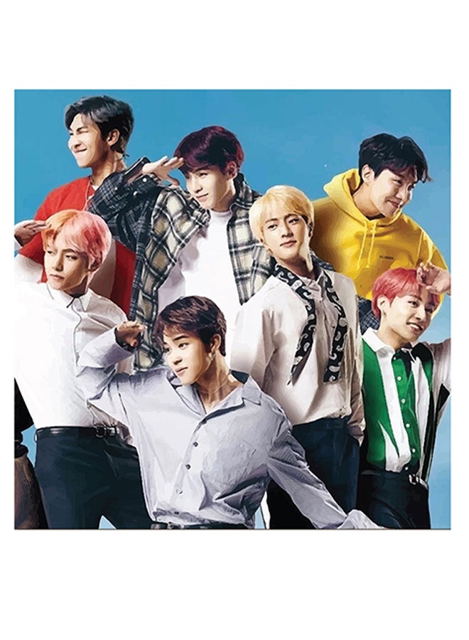 أتيك لوحة فنية من خشب MDF بطبعة فرقة BTS أزرق/أبيض/ بيج 30x30سم - Image 1