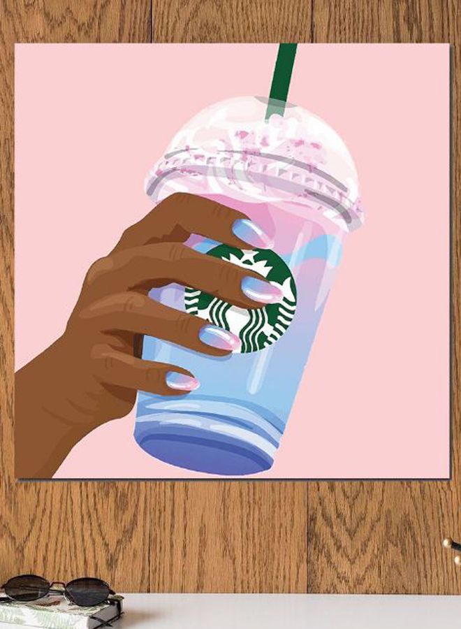 Atiq - Starbucks Lovers Printed Wall Art Pink/Blue/Brown 30x30cm - Image 1