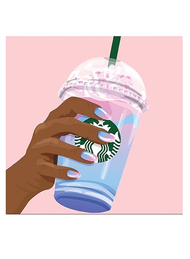 Atiq - Starbucks Lovers Printed Wall Art Pink/Blue/Brown 30x30cm - Image 1
