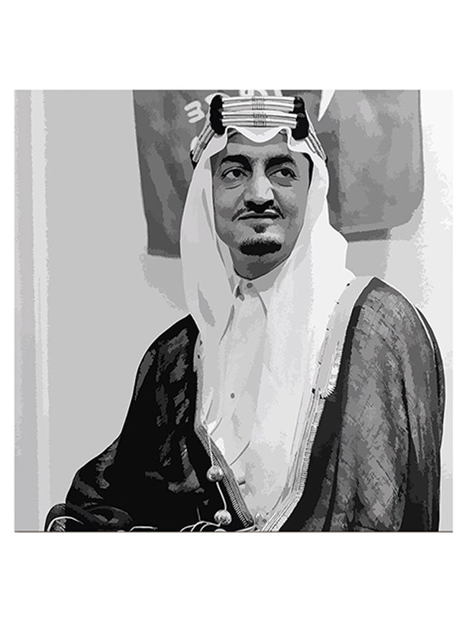 أتيك لوحة فنية جدارية لصورة الملك فيصل بن عبدالعزيز رمادي / أبيض / أسود 30x30سم  - Image 1