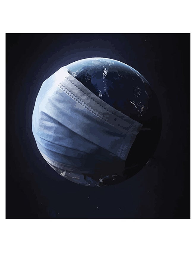 أتيك لوحة فنية للزينة بتصميم كوكب الأرض أسود/أزرق 30x30سم - Image 1