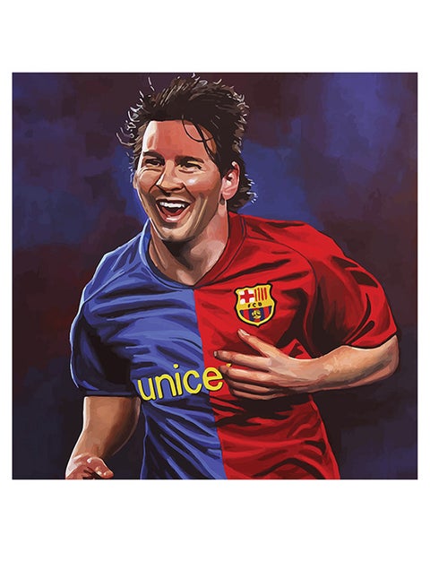 Messi Themed Decorative Wall Art Blue/Red/Black 30x30cm