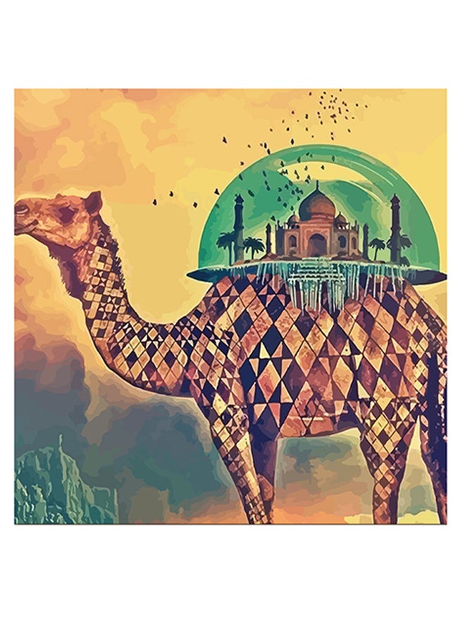 أتيك لوحة فنية بطبعة جمل أصفر/أخضر/أسود 30x30سم - Image 1