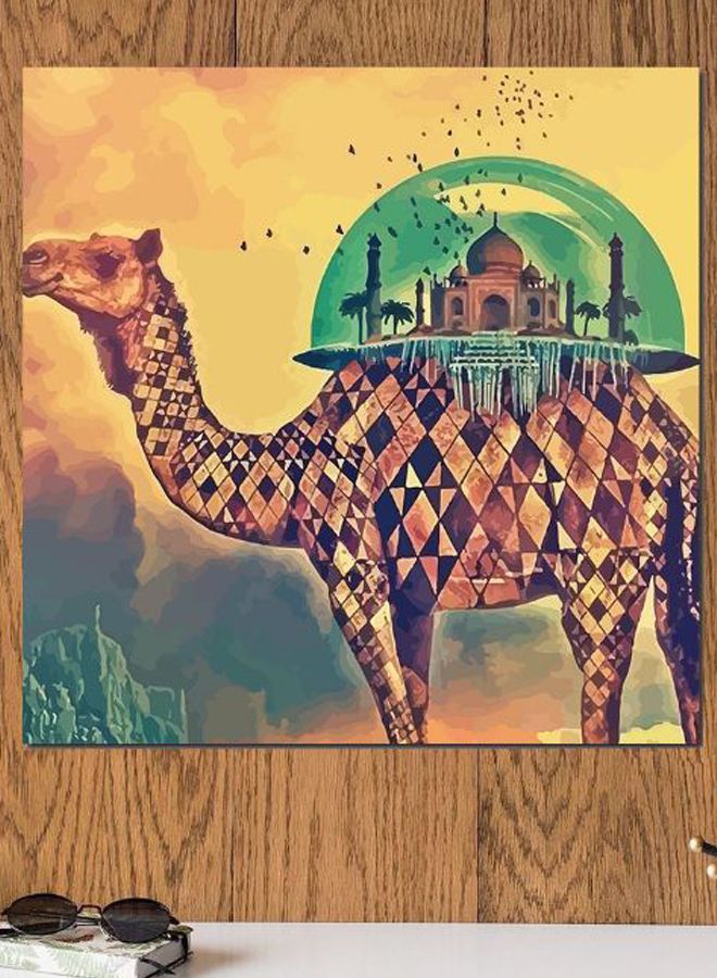 أتيك لوحة فنية بطبعة جمل أصفر/أخضر/أسود 30x30سم - Image 2