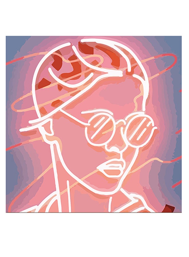 Atiq Neon Light Printed Wall Art Pink/Blue 30x30cm - Image 1