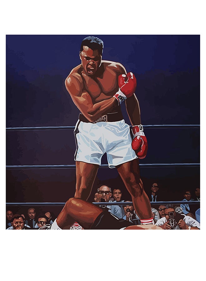 Atiq Boxer Muhammad Ali Themed Decorative Wall Art Blue/Brown/White 30x30cm - Image 1