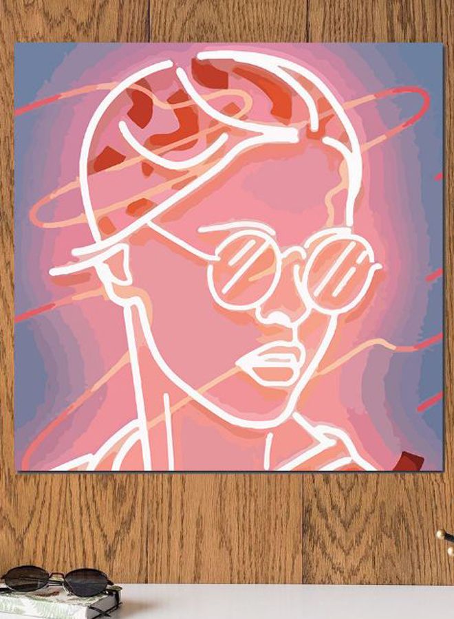 Atiq Neon Light Printed Wall Art Pink/Blue 30x30cm - Image 2