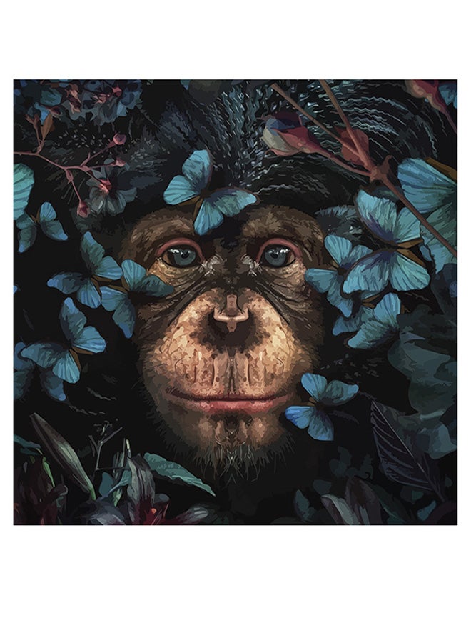 Atiq - Monkey Themed Wall Art Black/Blue/Brown 30x30cm - Image 1