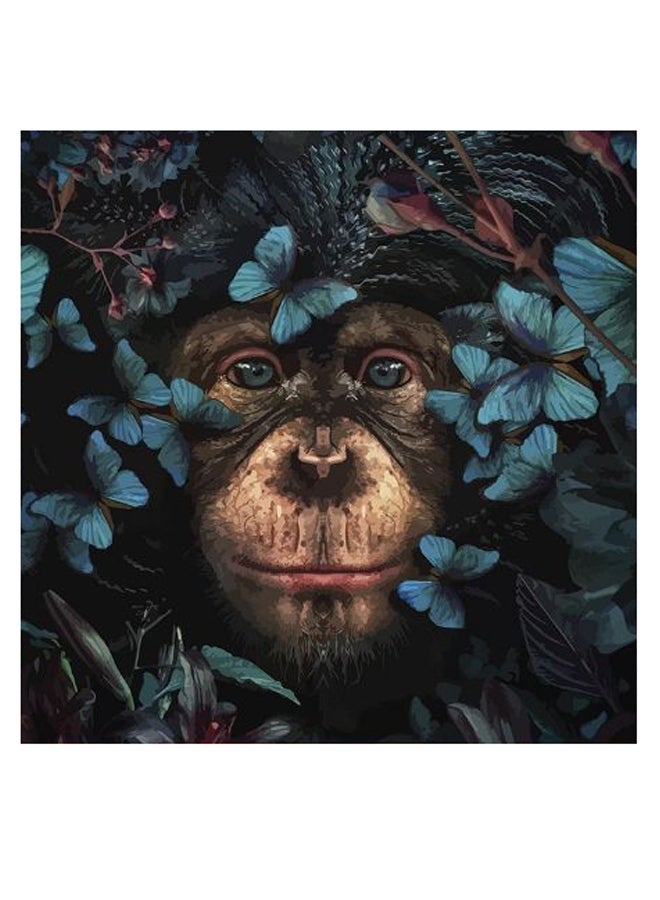 Atiq - Monkey Themed Wall Art Black/Blue/Brown 30x30cm - Image 1
