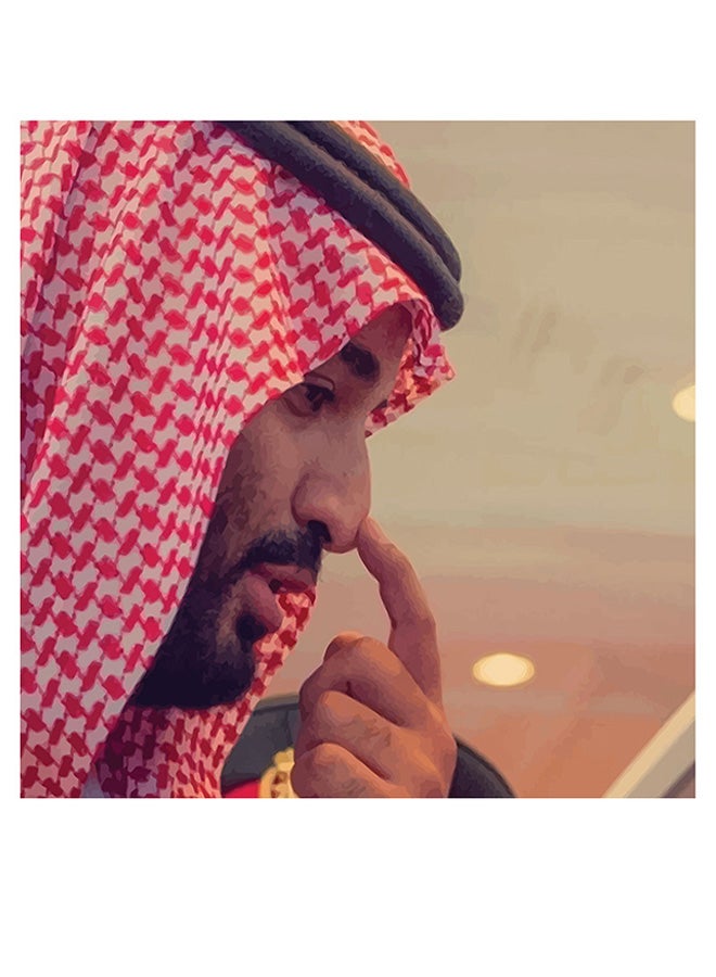 لوحة فنية لديكور الحائط تمثل الأمير محمد بن سلمان أحمر/بيج/أسود