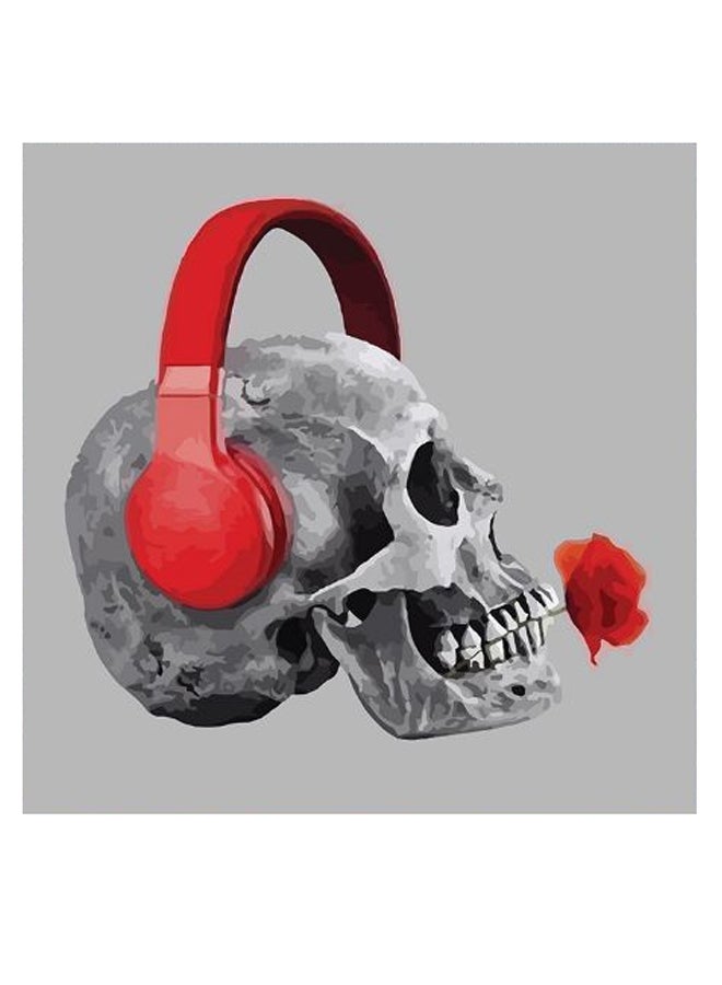أتيك لوحة فنية بتصميم جمجمة وسماعة رأس رمادي / أحمر / أسود 30x30سم - Image 2