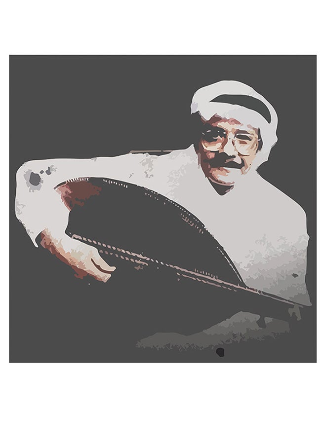 أتيك لوحة فنية بطبعة الفنان طلال مداح أسود/أبيض/بيج 30x30سم - Image 1