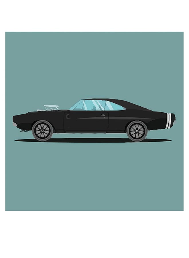أتيك لوحة فنية لديكور الحائط تمثل سيارة دودج أزرق/أخضر/أسود 30x30سم  - Image 1